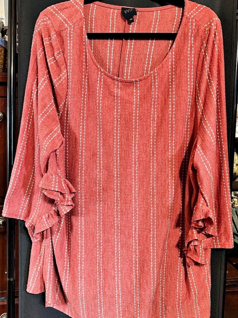 W5 Striped Ruffle Tunic in Pink Size XL Like New